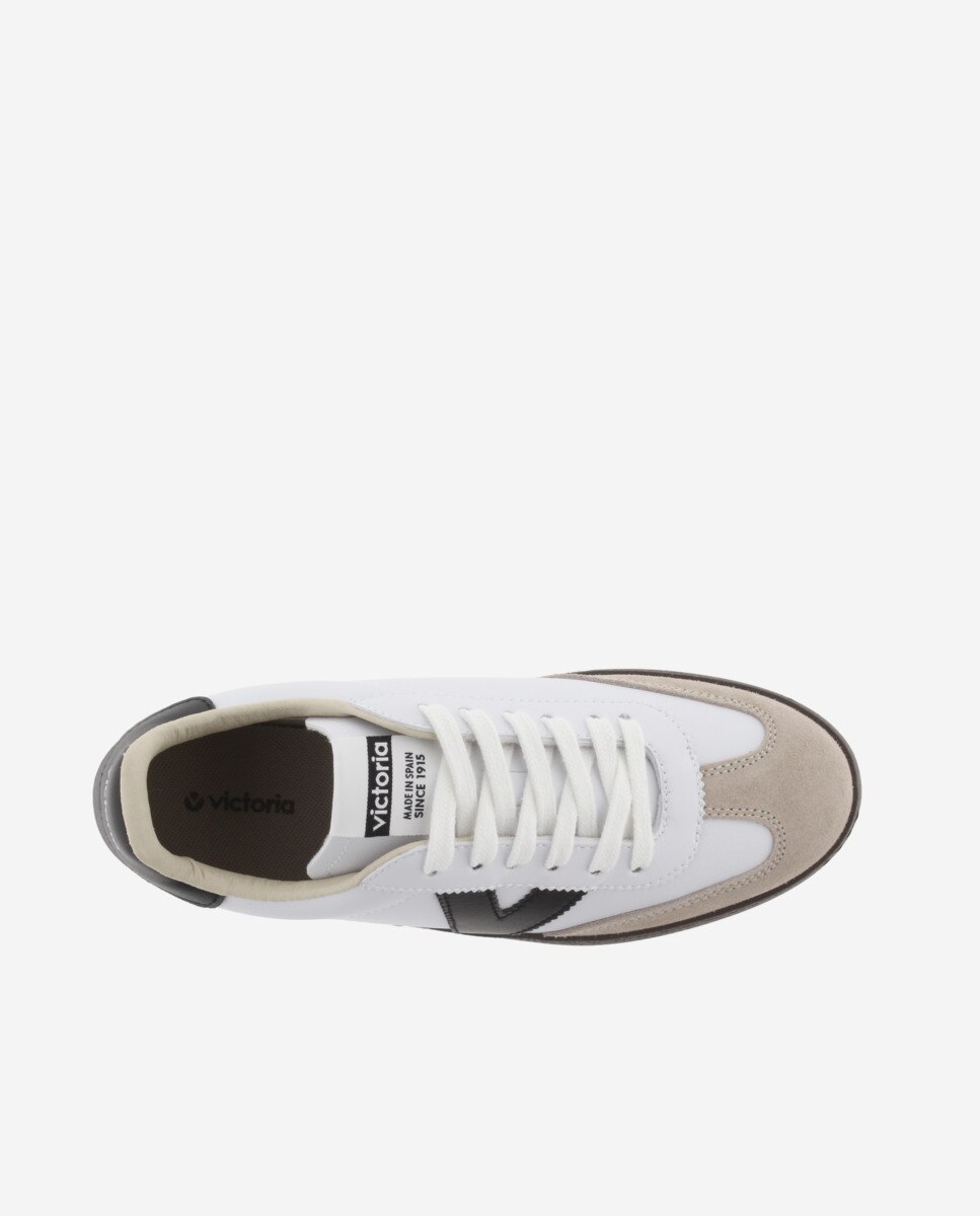 Zapatillas deportivas unisex con piezas en contraste y suela marrón chocolate - Victoria - Blanco Blanco-4