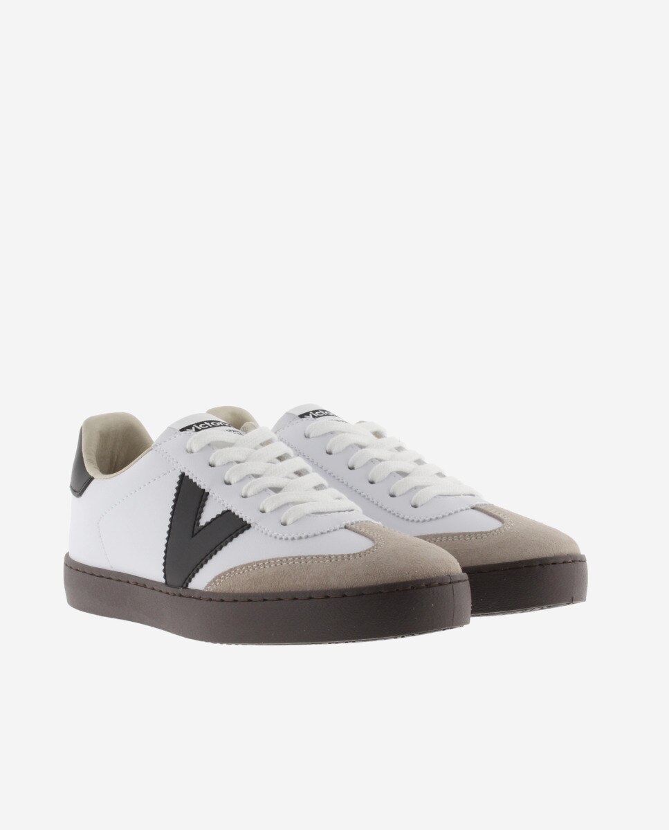 Zapatillas deportivas unisex con piezas en contraste y suela marrón chocolate - Victoria - Blanco Blanco-5