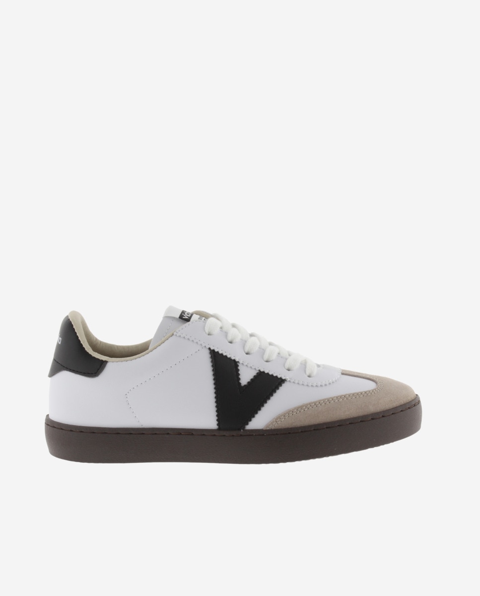 Zapatillas deportivas unisex con piezas en contraste y suela marrón chocolate - Victoria - Blanco Blanco-1