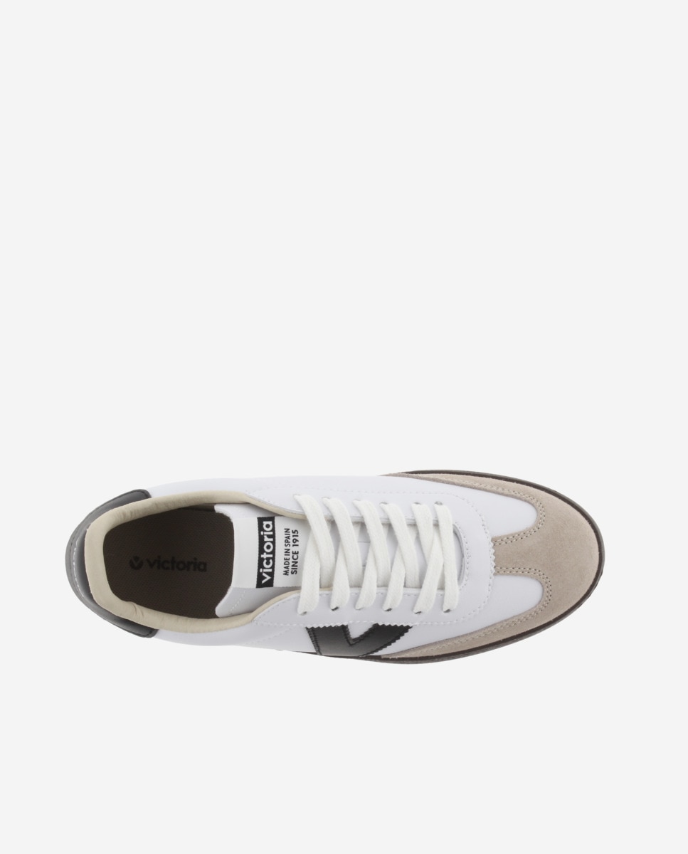 Zapatillas deportivas unisex con piezas en contraste y suela marrón chocolate - Victoria - Blanco Blanco-4