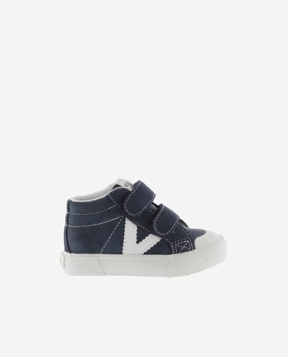 Zapatillas altas de niño con logotipo en contraste y tiras adherentes - Victoria - Azul marino Azul marino-1