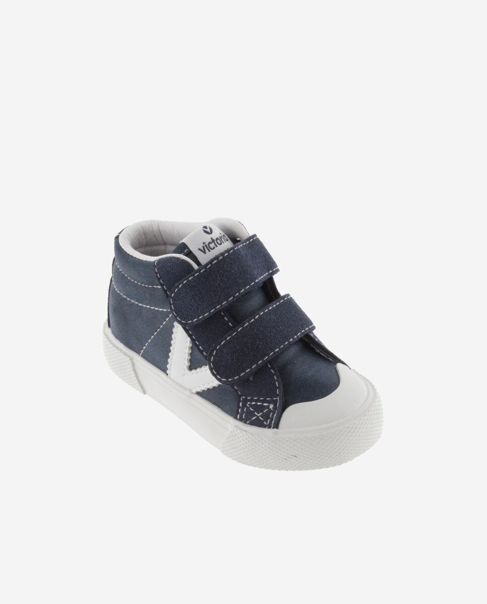 Zapatillas altas de niño con logotipo en contraste y tiras adherentes - Victoria - Azul marino Azul marino-2