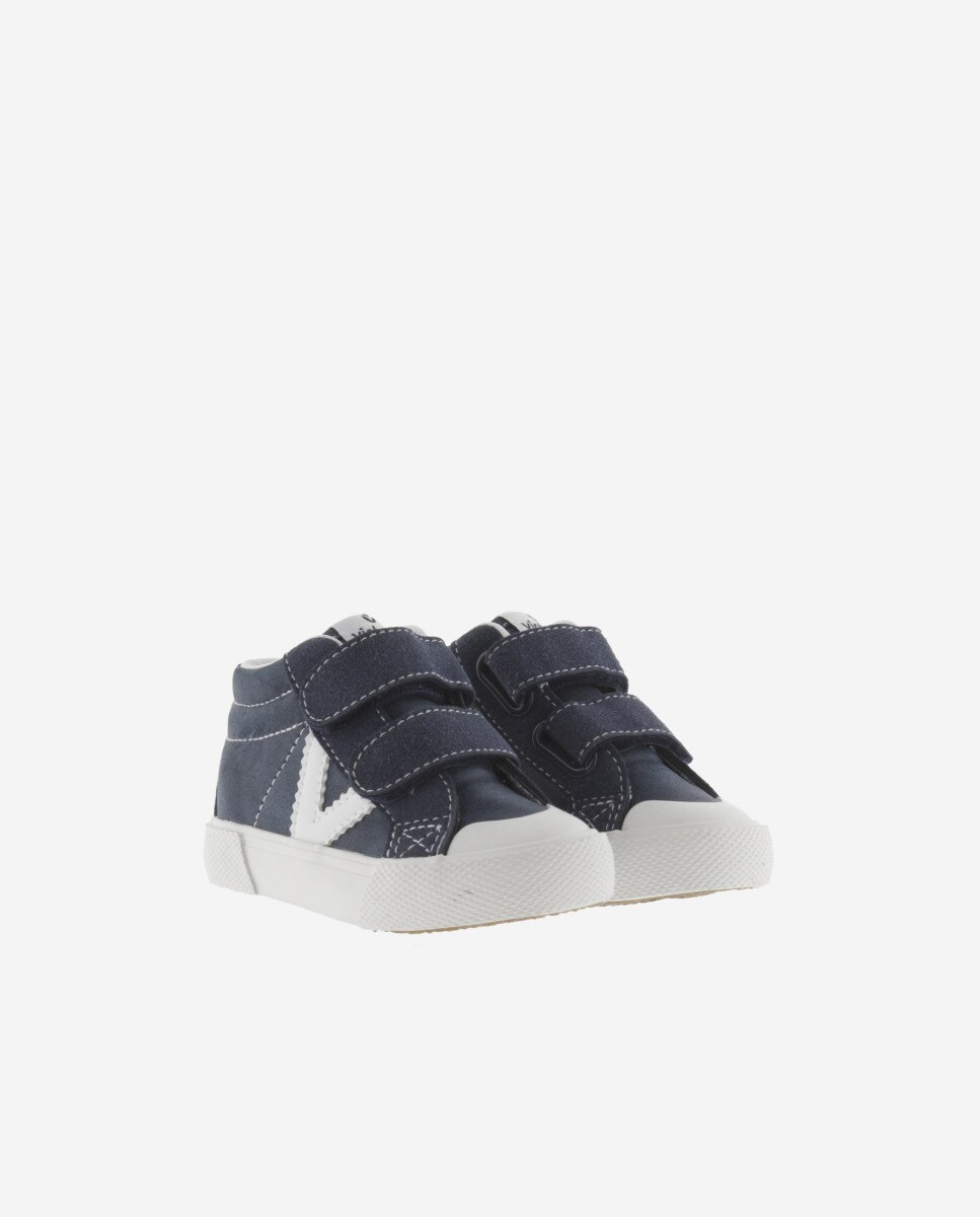 Zapatillas altas de niño con logotipo en contraste y tiras adherentes - Victoria - Azul marino Azul marino-5