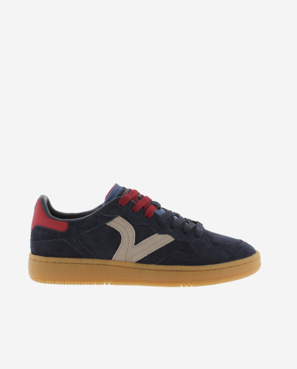 Zapatillas deportivas unisex de serraje con piezas de color y suela caramelo - Victoria - Azul marino Azul marino-1