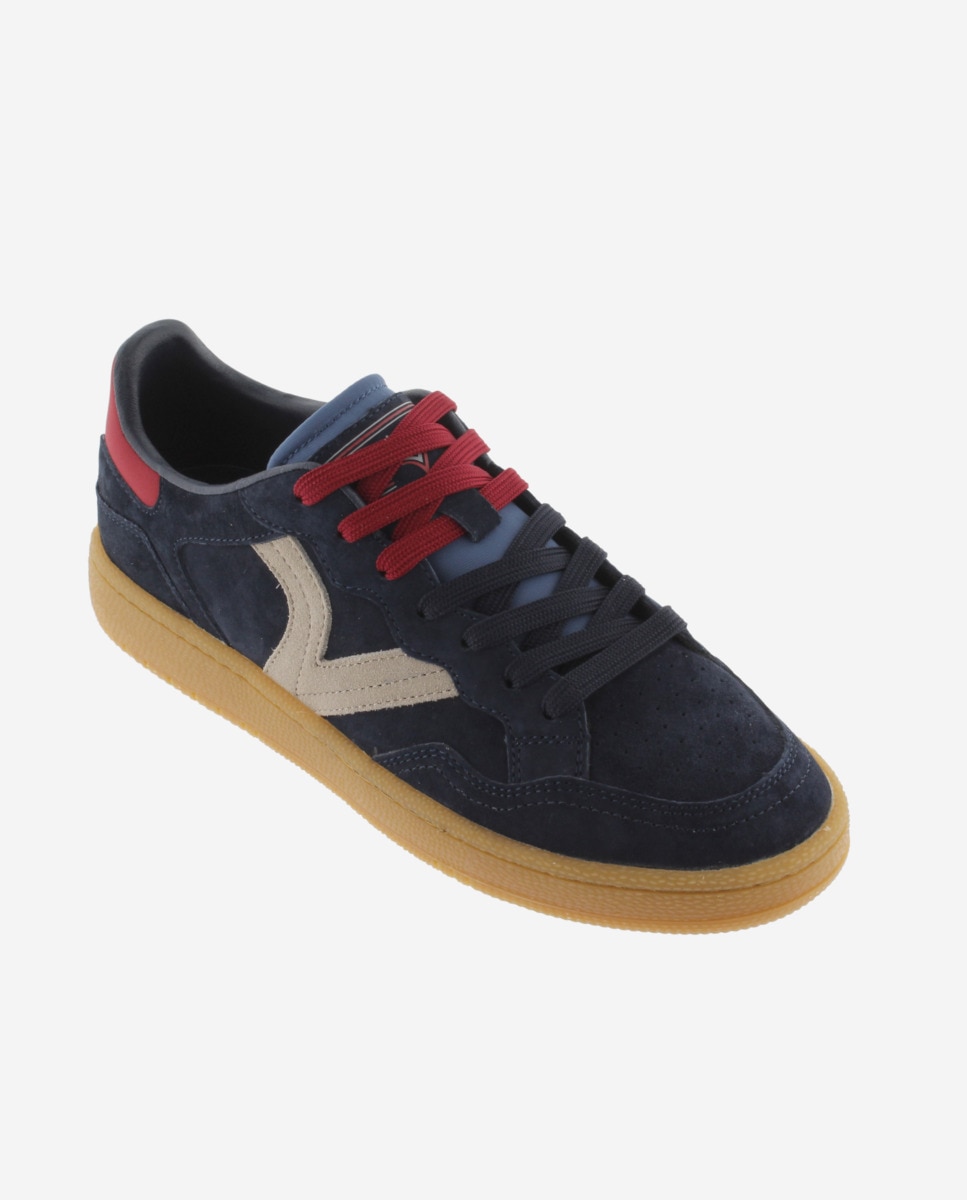 Zapatillas deportivas unisex de serraje con piezas de color y suela caramelo - Victoria - Azul marino Azul marino-3