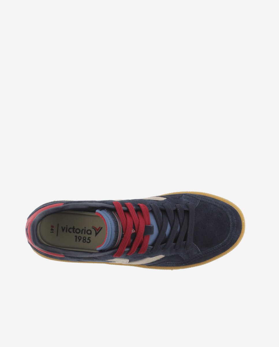 Zapatillas deportivas unisex de serraje con piezas de color y suela caramelo - Victoria - Azul marino Azul marino-4
