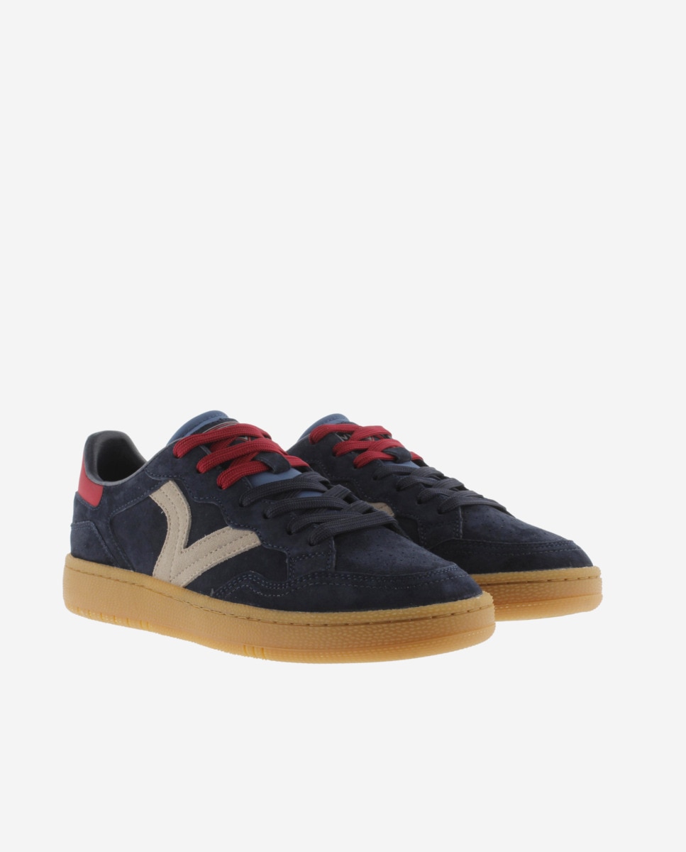Zapatillas deportivas unisex de serraje con piezas de color y suela caramelo - Victoria - Azul marino Azul marino-5