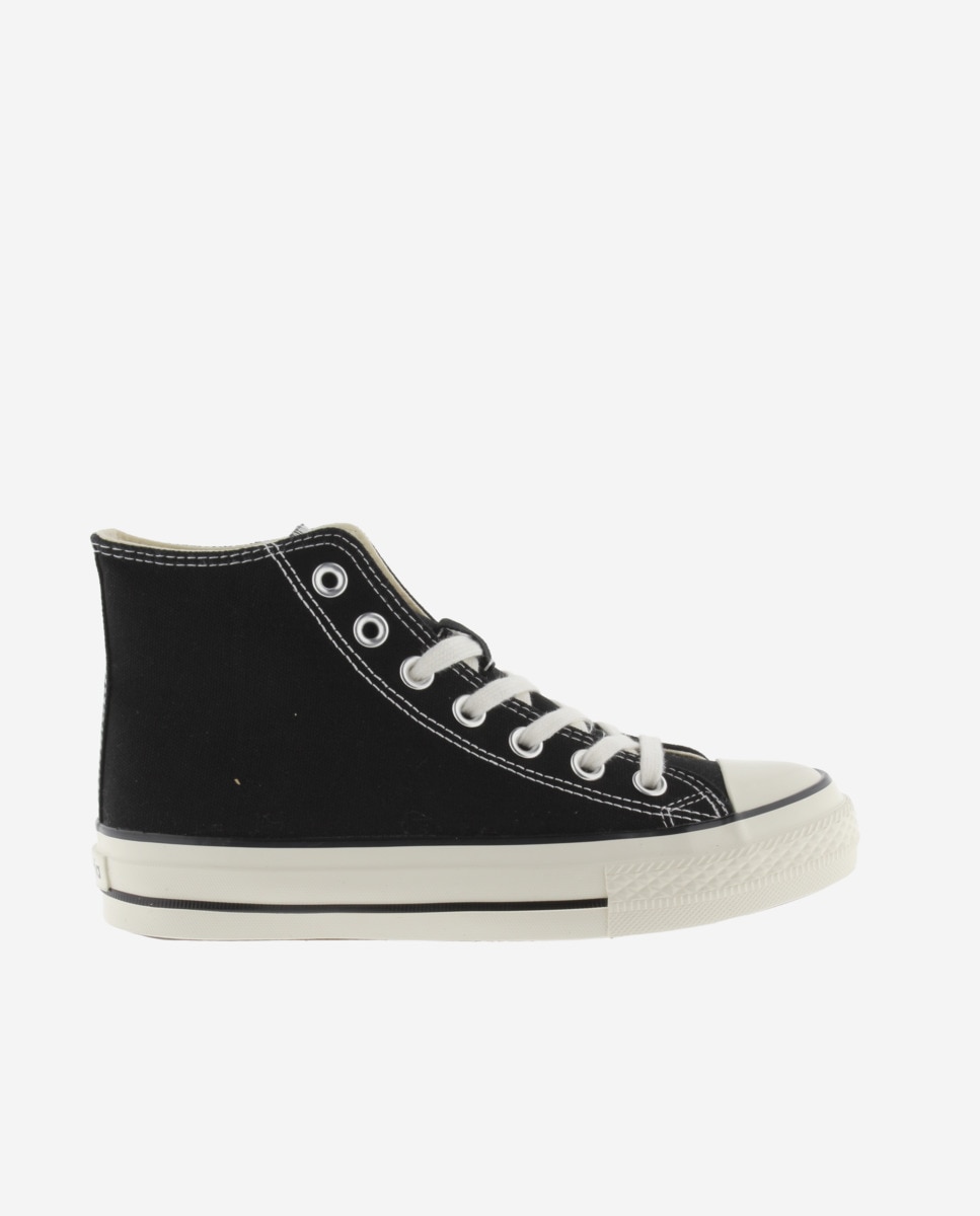 Victoria - Zapatillas básicas de mujer de lona altas con sello retro y suela acabado brillo.