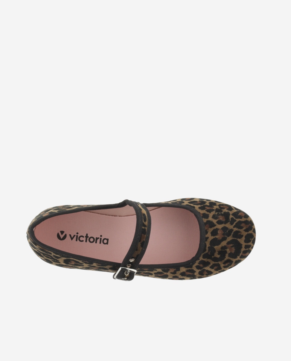 Bailarinas de niña de terciopelo animal print con ribete al tono y cierre de hebilla - Victoria - Estampado Estampado-4