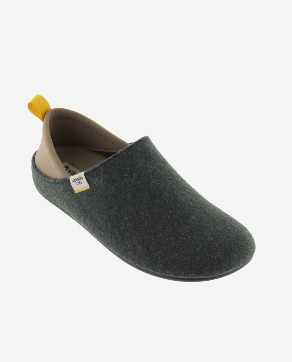 Zapatillas de casa cerradas unisex de fieltro reciclado con pieza trasera de neopreno - Victoria - Kaki Kaki-3