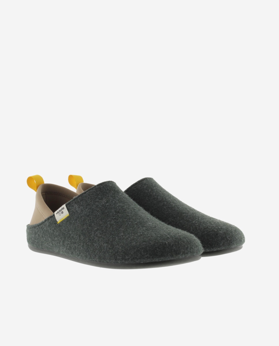 Zapatillas de casa cerradas unisex de fieltro reciclado con pieza trasera de neopreno - Victoria - Kaki Kaki-5