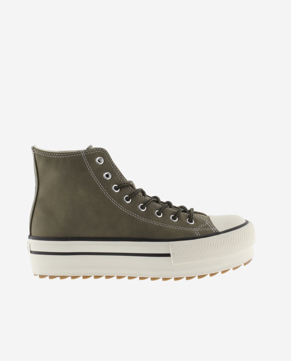 Zapatillas altas de mujer con sello retro y suela doble en sierra - Victoria - Kaki Kaki-1