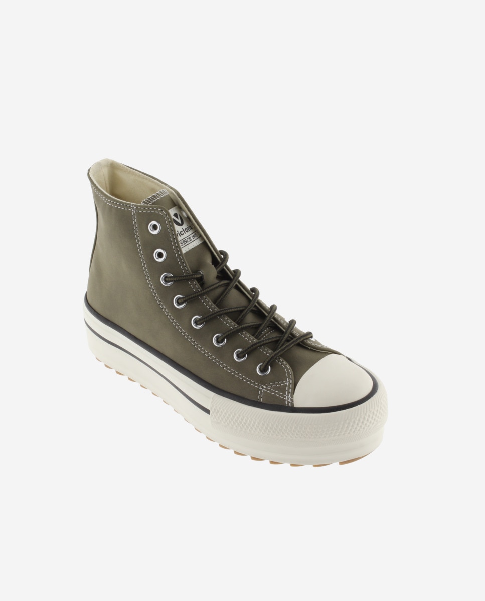 Zapatillas altas de mujer con sello retro y suela doble en sierra - Victoria - Kaki Kaki-3