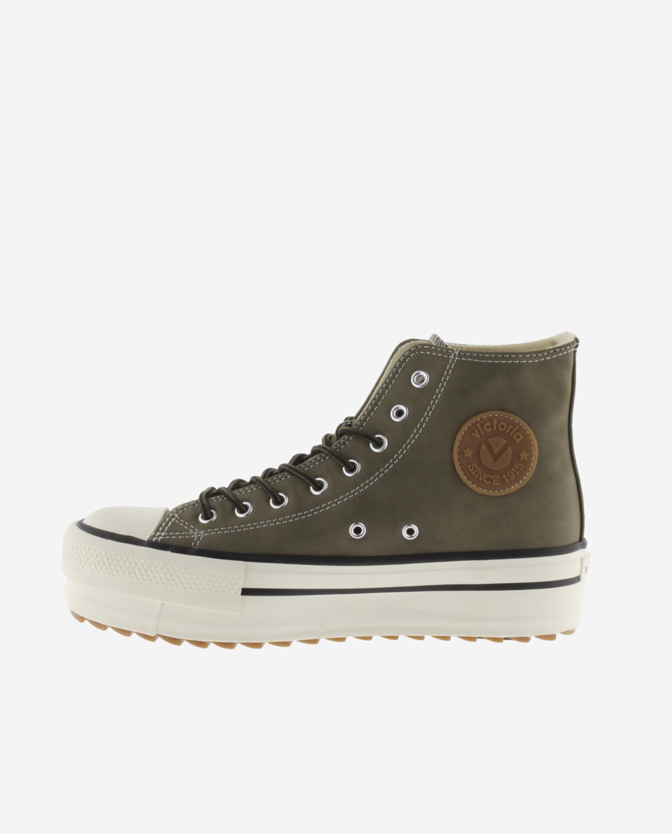 Zapatillas altas de mujer con sello retro y suela doble en sierra - Victoria - Kaki Kaki-2