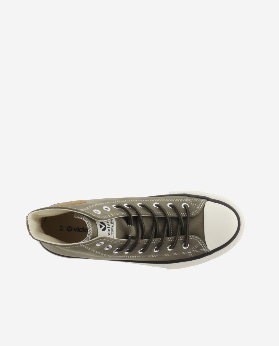 Zapatillas altas de mujer con sello retro y suela doble en sierra - Victoria - Kaki Kaki-4