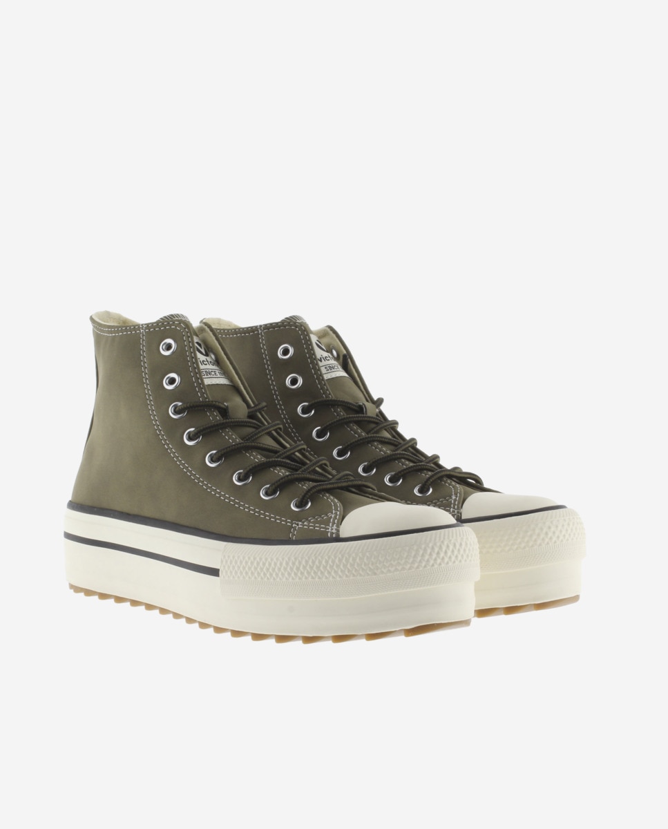 Zapatillas altas de mujer con sello retro y suela doble en sierra - Victoria - Kaki Kaki-5