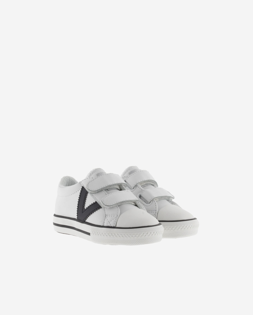 Imagen 5 de Zapatillas bajas de niño con logotipo en contraste y tiras adherentes - Blanco Blanco