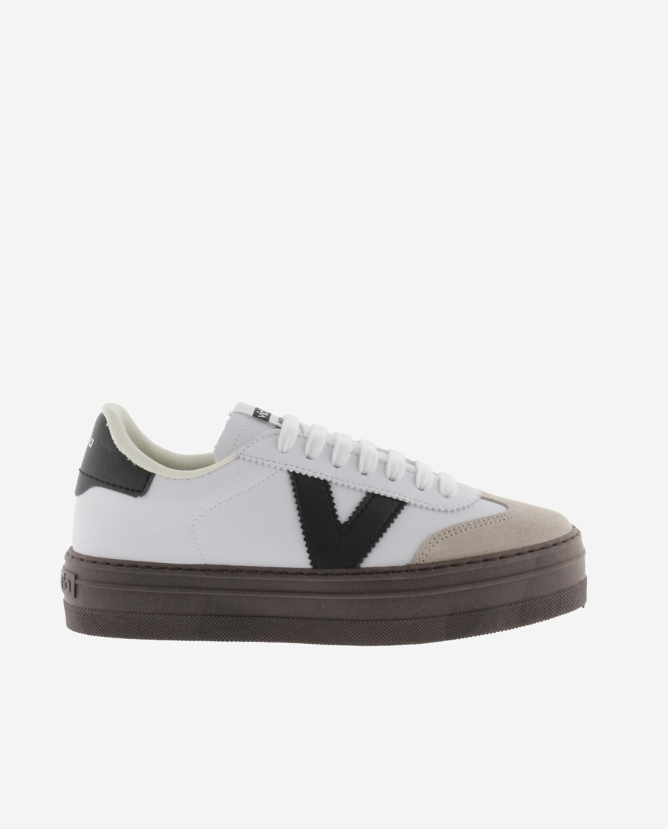 Zapatillas plataforma de mujer con piezas en contraste y suela marrón chocolate - Victoria - Blanco Blanco-1