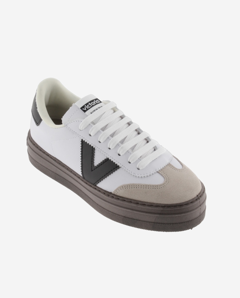 Zapatillas plataforma de mujer con piezas en contraste y suela marrón chocolate - Victoria - Blanco Blanco-3