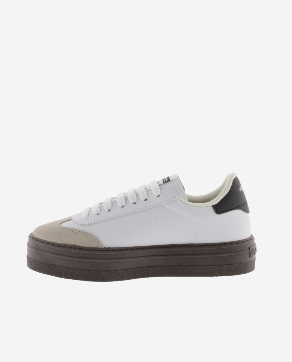 Zapatillas plataforma de mujer con piezas en contraste y suela marrón chocolate - Victoria - Blanco Blanco-2