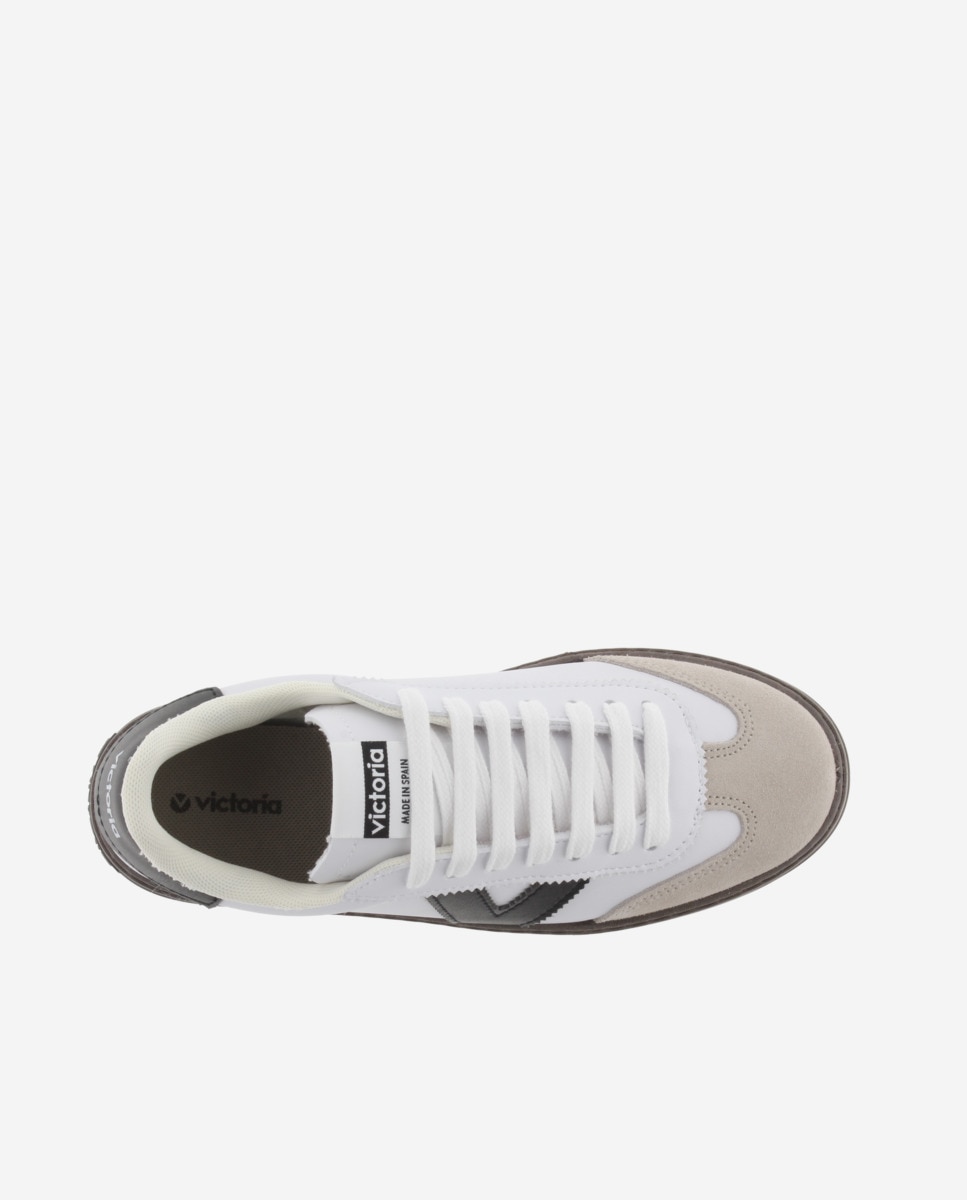 Zapatillas plataforma de mujer con piezas en contraste y suela marrón chocolate - Victoria - Blanco Blanco-4