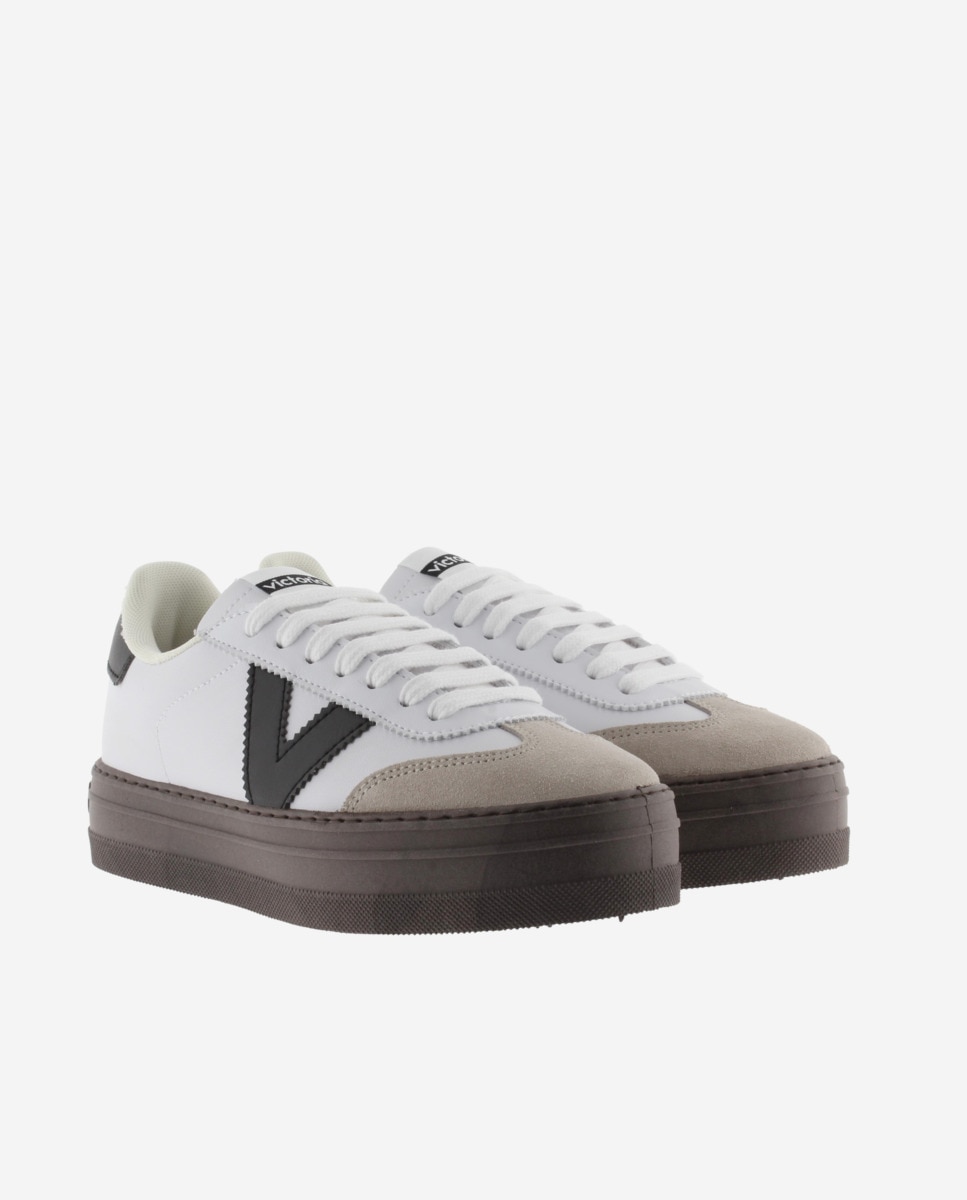 Zapatillas plataforma de mujer con piezas en contraste y suela marrón chocolate - Victoria - Blanco Blanco-5