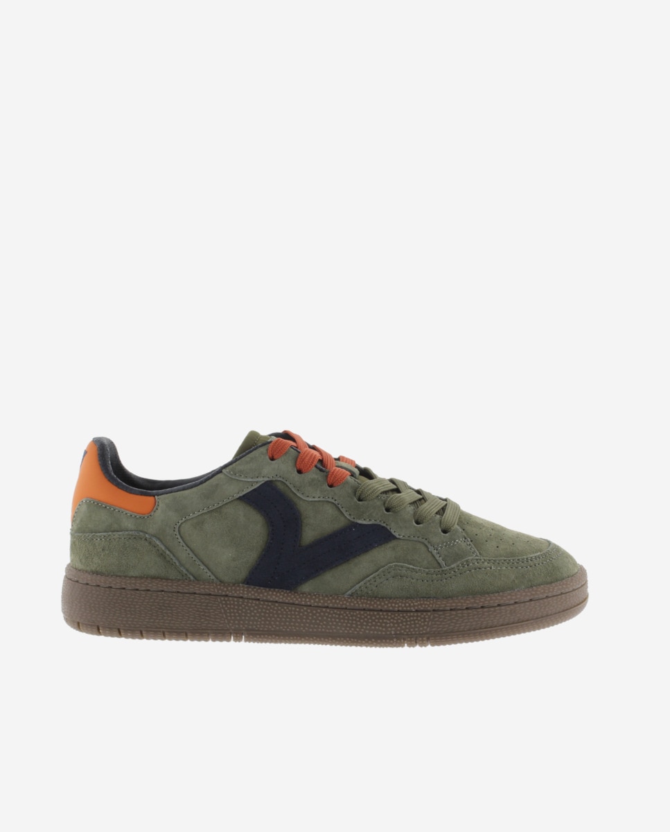 Zapatillas deportivas unisex de serraje con piezas de color y suela caramelo - Victoria - Kaki Kaki-1