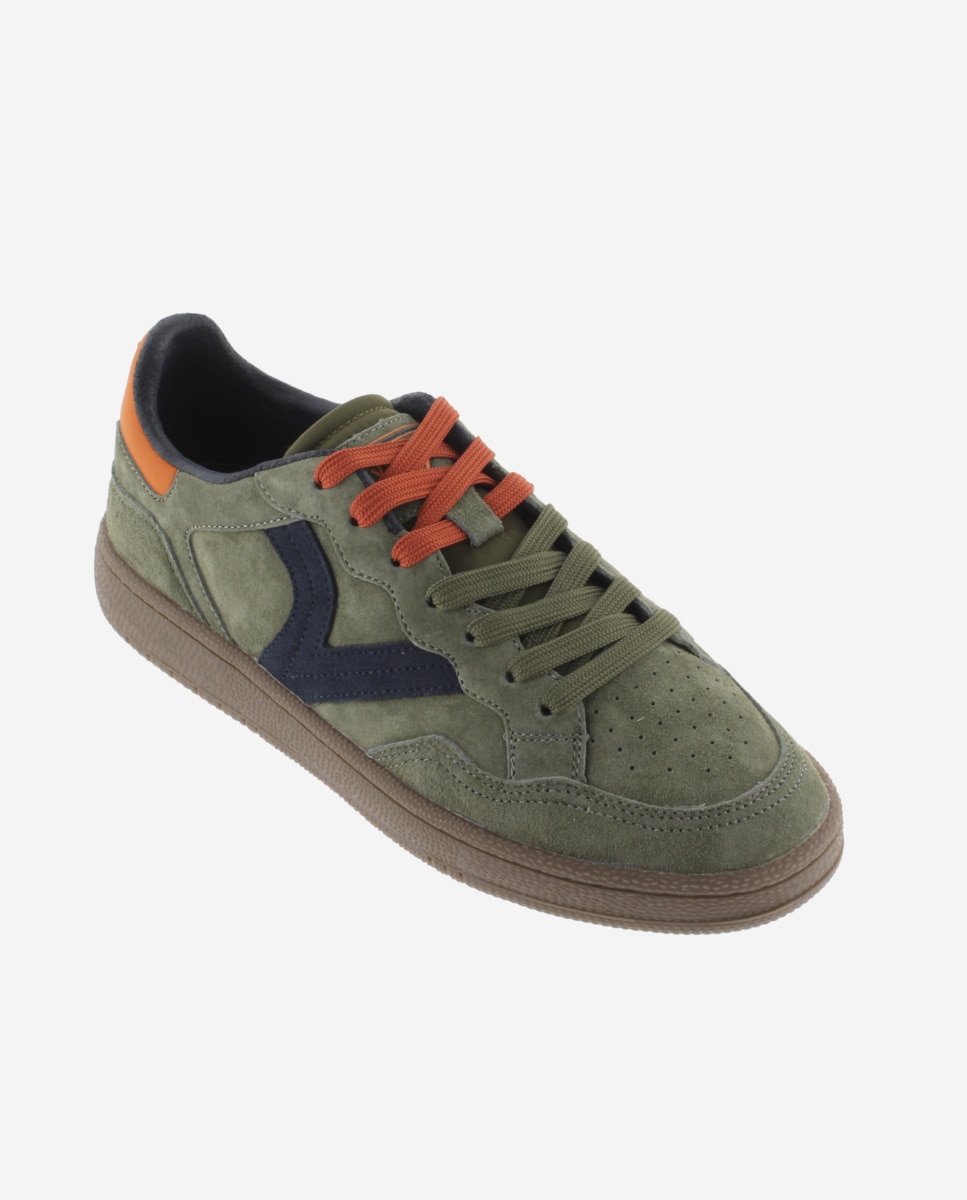 Zapatillas deportivas unisex de serraje con piezas de color y suela caramelo - Victoria - Kaki Kaki-3