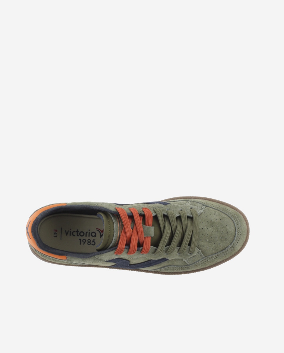 Zapatillas deportivas unisex de serraje con piezas de color y suela caramelo - Victoria - Kaki Kaki-4