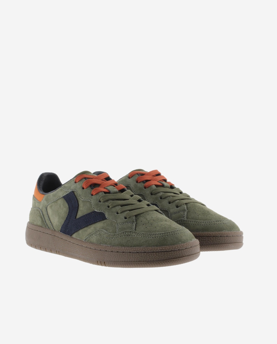 Zapatillas deportivas unisex de serraje con piezas de color y suela caramelo - Victoria - Kaki Kaki-5