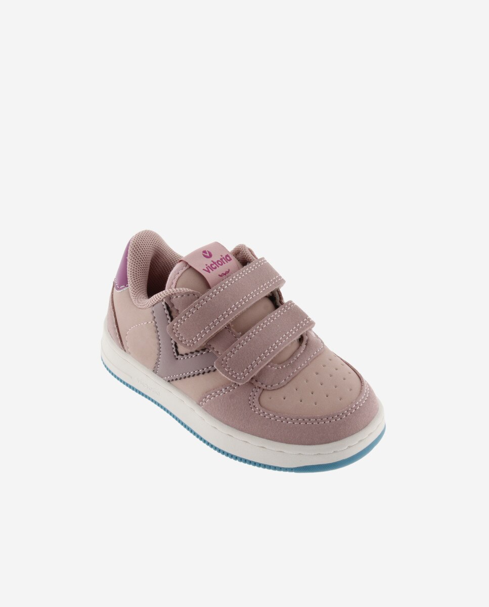Zapatillas deportivas de niños con piezas de serraje al tono y tiras adherentes - Victoria - Nude Nude-2