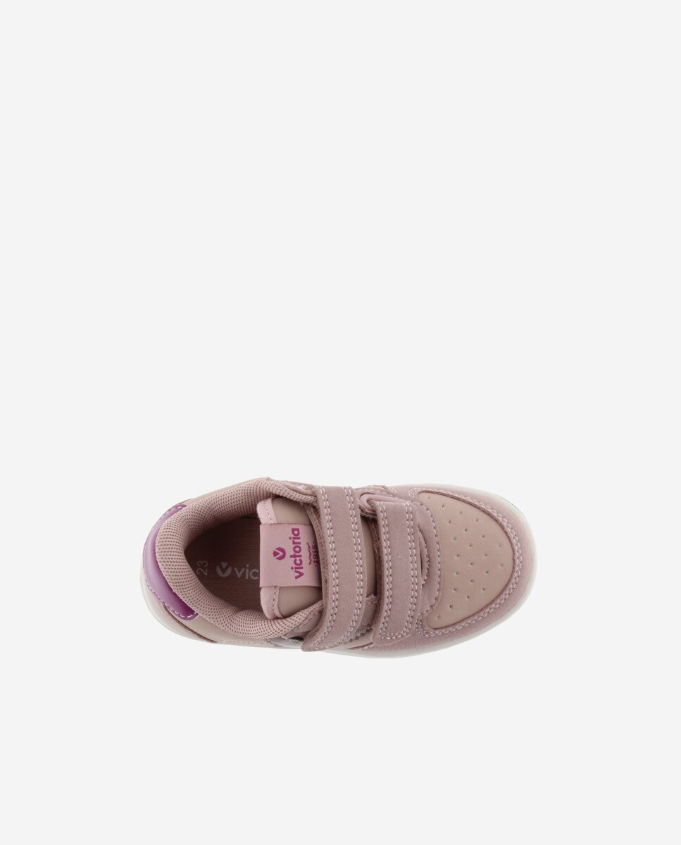 Zapatillas deportivas de niños con piezas de serraje al tono y tiras adherentes - Victoria - Nude Nude-4