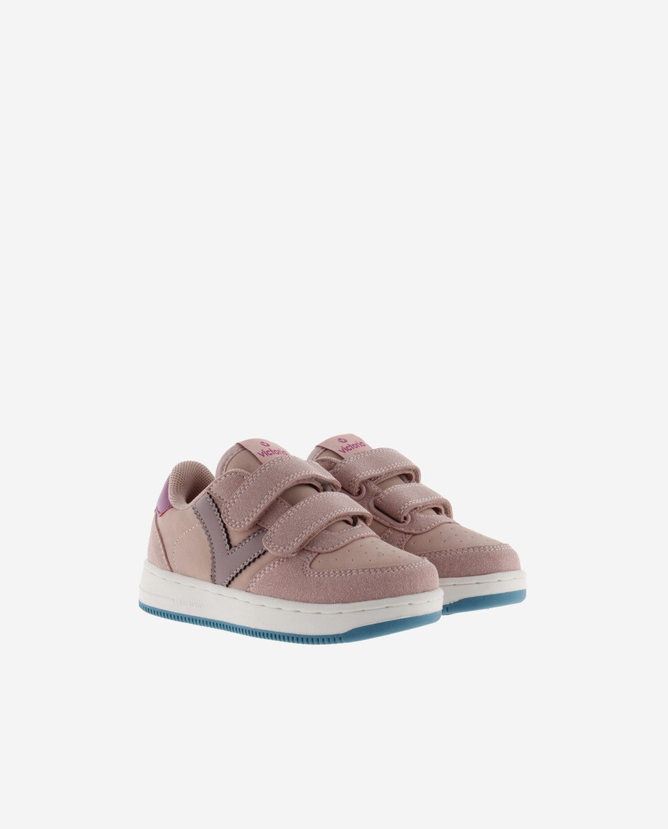 Zapatillas deportivas de niños con piezas de serraje al tono y tiras adherentes - Victoria - Nude Nude-5