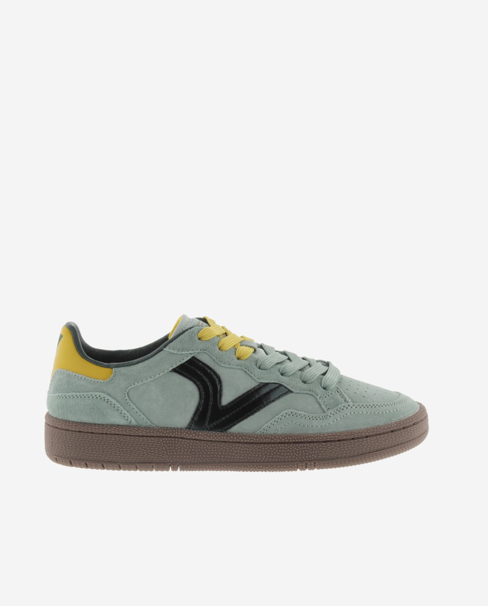 Zapatillas deportivas unisex de serraje con piezas de color - Victoria - Verde grisáceo Verde grisáceo-1