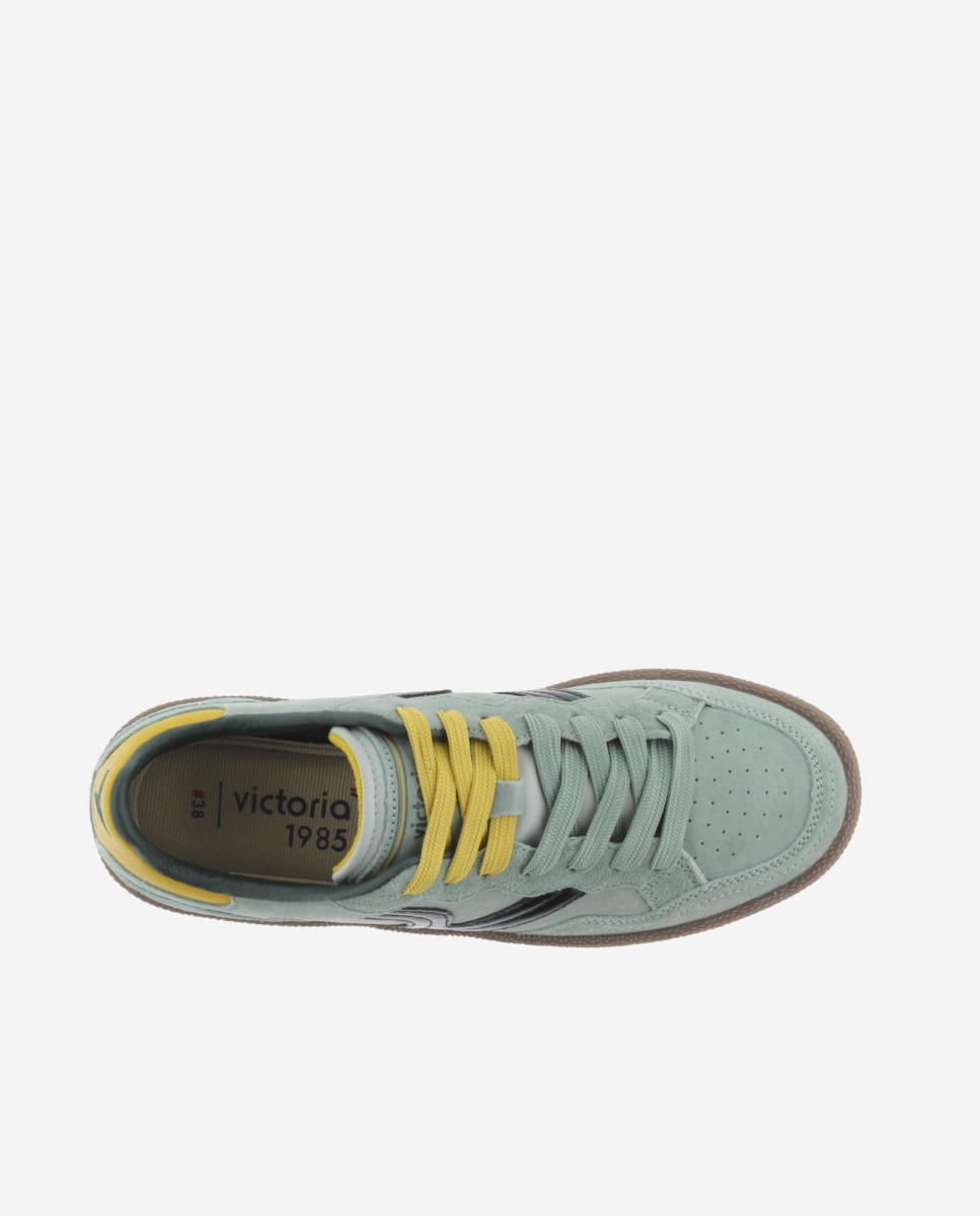 Zapatillas deportivas unisex de serraje con piezas de color - Victoria - Verde grisáceo Verde grisáceo-4