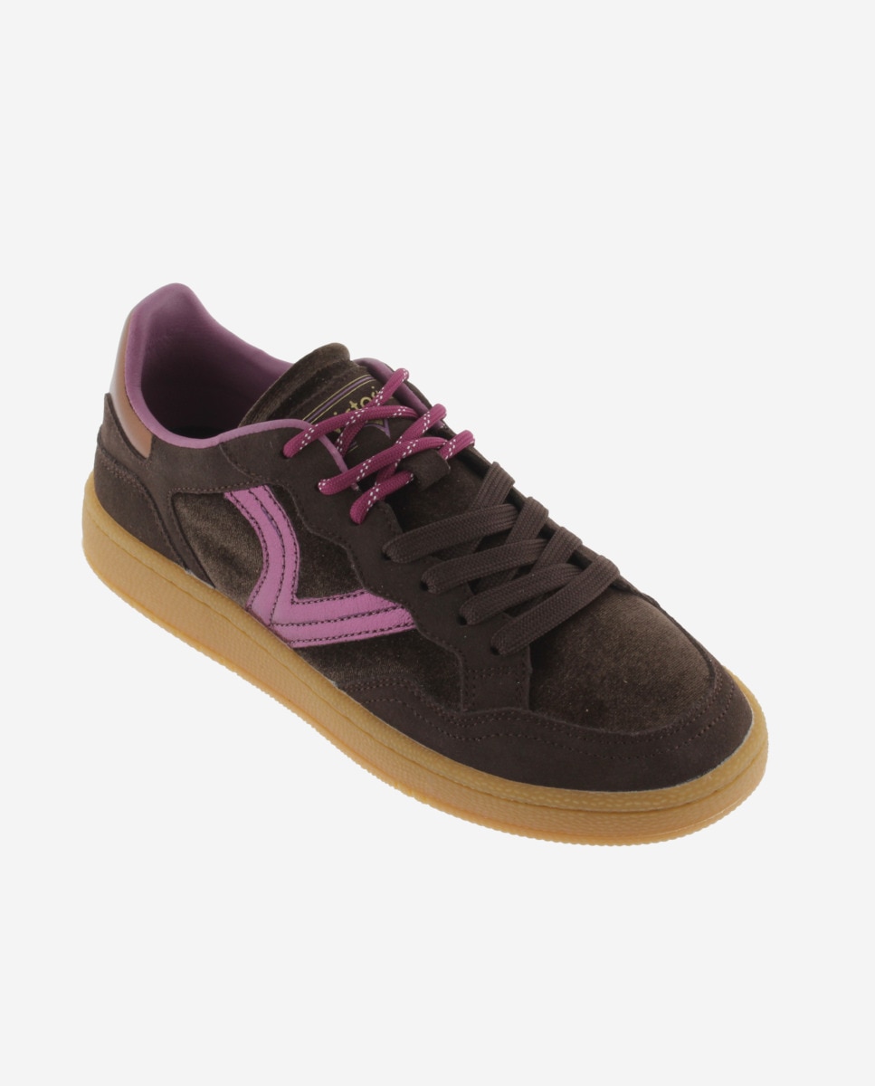 Zapatillas deportivas de mujer metalizadas con piezas de serraje al tono y suela caramelo - Victoria - Marrón Marrón-3
