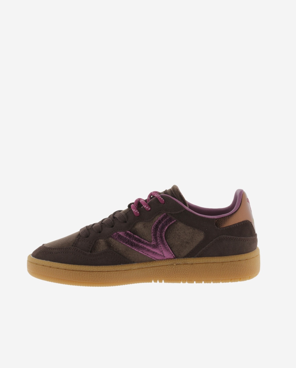 Zapatillas deportivas de mujer metalizadas con piezas de serraje al tono y suela caramelo - Victoria - Marrón Marrón-2