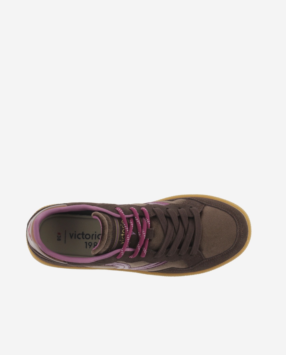 Zapatillas deportivas de mujer metalizadas con piezas de serraje al tono y suela caramelo - Victoria - Marrón Marrón-4