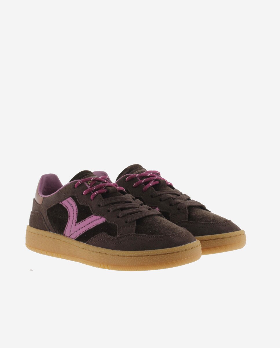 Zapatillas deportivas de mujer metalizadas con piezas de serraje al tono y suela caramelo - Victoria - Marrón Marrón-5