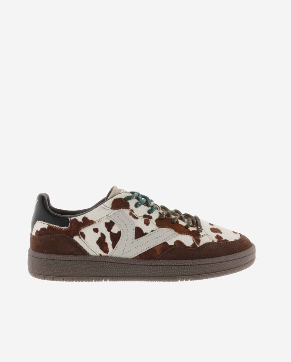 Zapatillas deportivas de mujer animal print con piezas de color y serraje y suela marrón chocolate - Victoria - Marrón Marrón-1