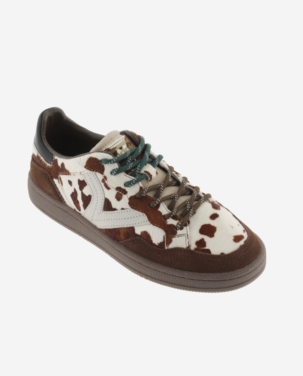 Zapatillas deportivas de mujer animal print con piezas de color y serraje y suela marrón chocolate - Victoria - Marrón Marrón-3