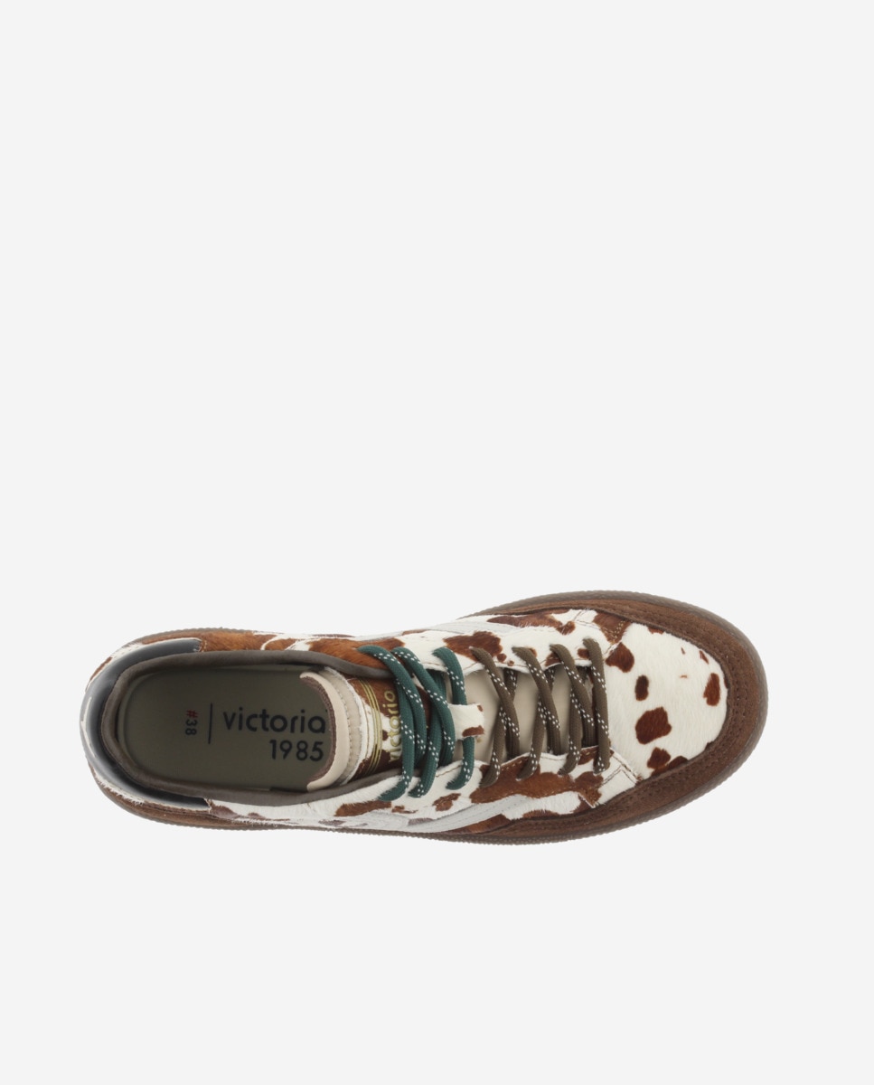 Zapatillas deportivas de mujer animal print con piezas de color y serraje y suela marrón chocolate - Victoria - Marrón Marrón-4