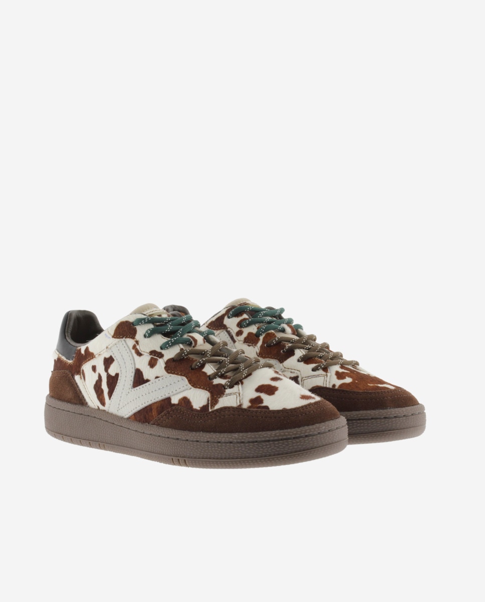 Zapatillas deportivas de mujer animal print con piezas de color y serraje y suela marrón chocolate - Victoria - Marrón Marrón-5
