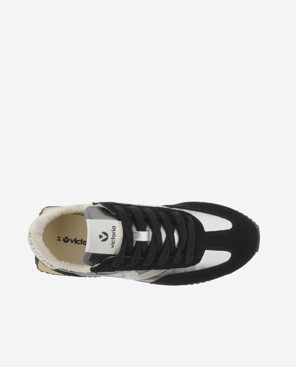 Zapatillas deportivas de mujer de nylon metalizado con piezas animal print y de serraje y suela en sierra - Victoria - Negro Negro-4
