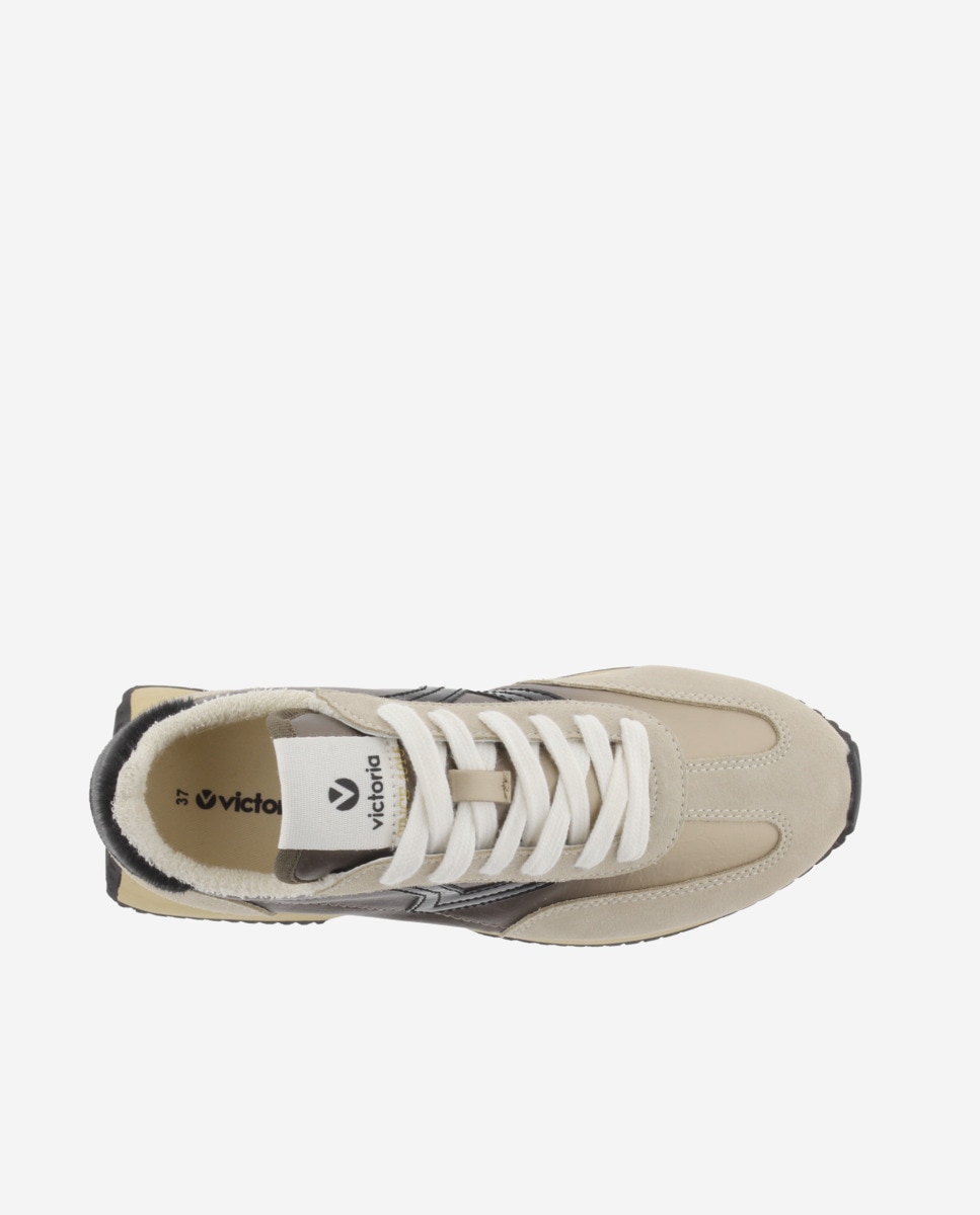 Zapatillas deportivas de mujer de nylon metalizado con piezas animal print y de serraje y suela en sierra - Victoria - Beige Beige-4