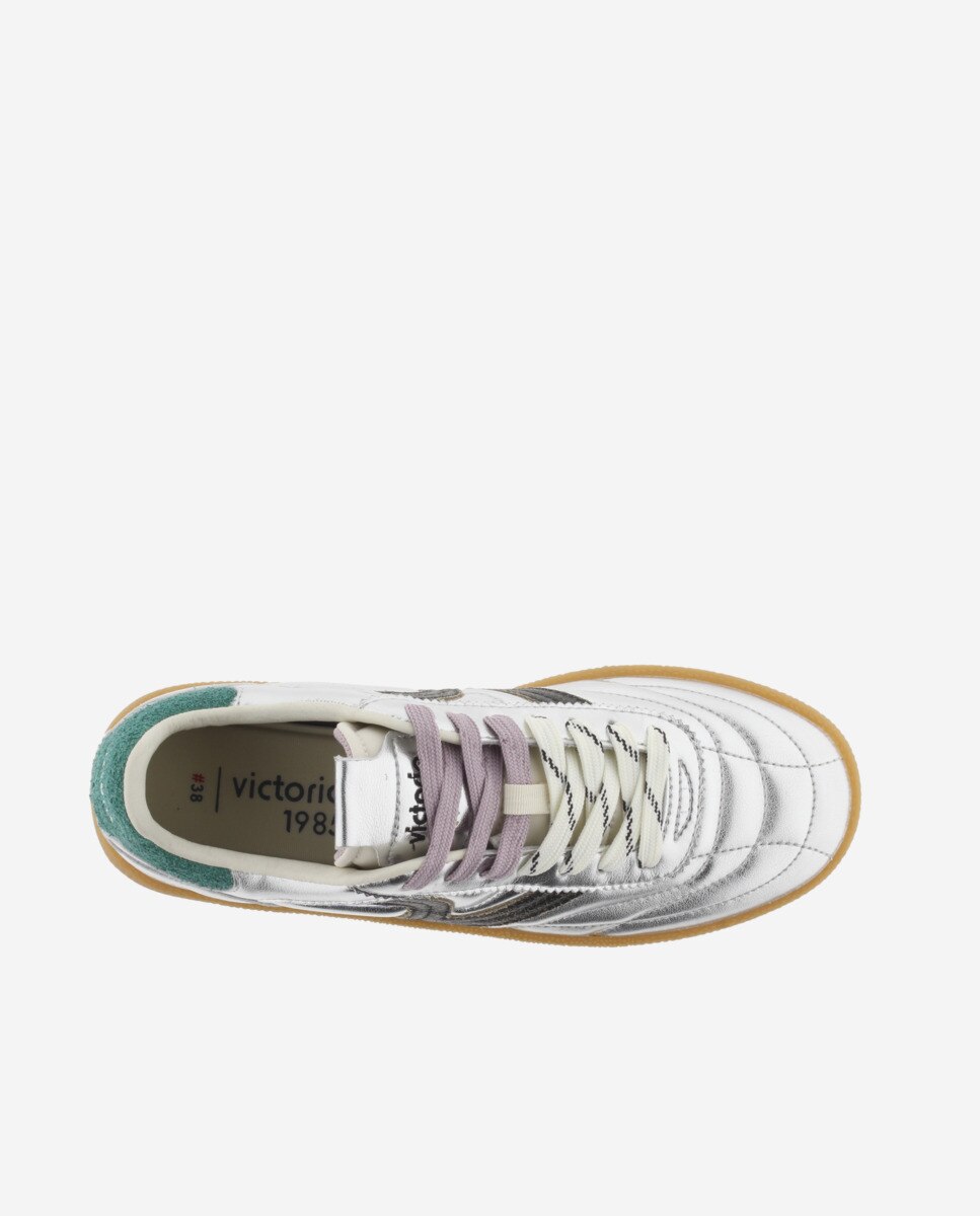 Zapatillas deportivas de mujer de piel metalizada - Victoria - Plata Plata-4