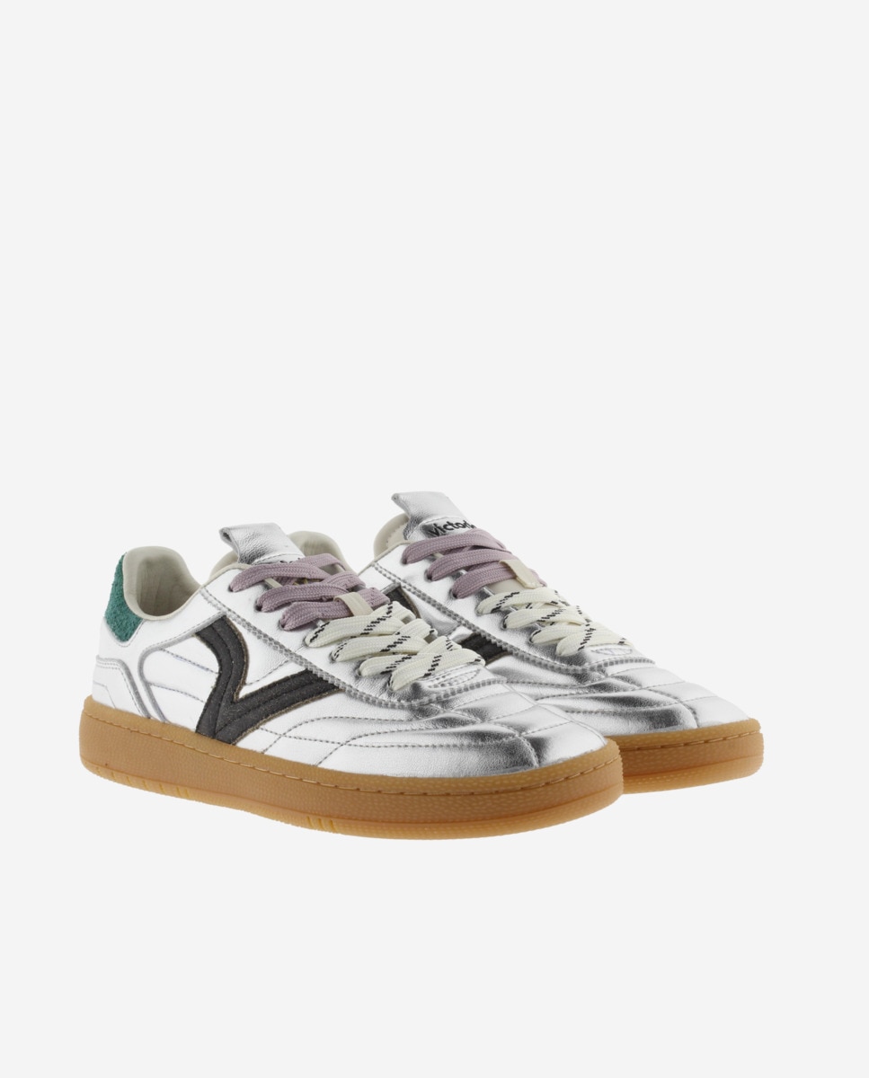 Zapatillas deportivas de mujer de piel metalizada - Victoria - Plata Plata-5