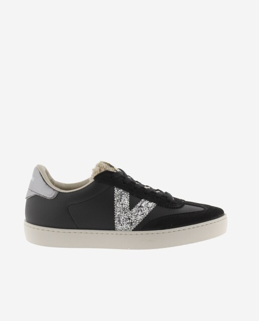 Imagen 0 de Zapatillas deportivas de mujer con piezas de serraje y logotipo de glitter