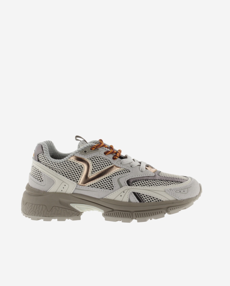 Zapatillas deportivas de mujer de malla con piezas de serraje y metalizadas - Victoria - Gris Gris-1