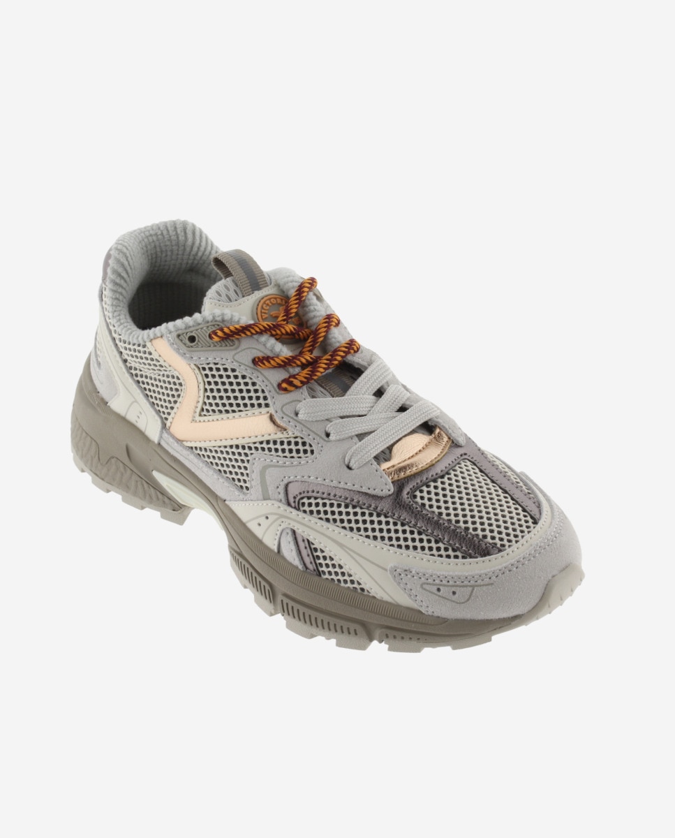 Zapatillas deportivas de mujer de malla con piezas de serraje y metalizadas - Victoria - Gris Gris-3